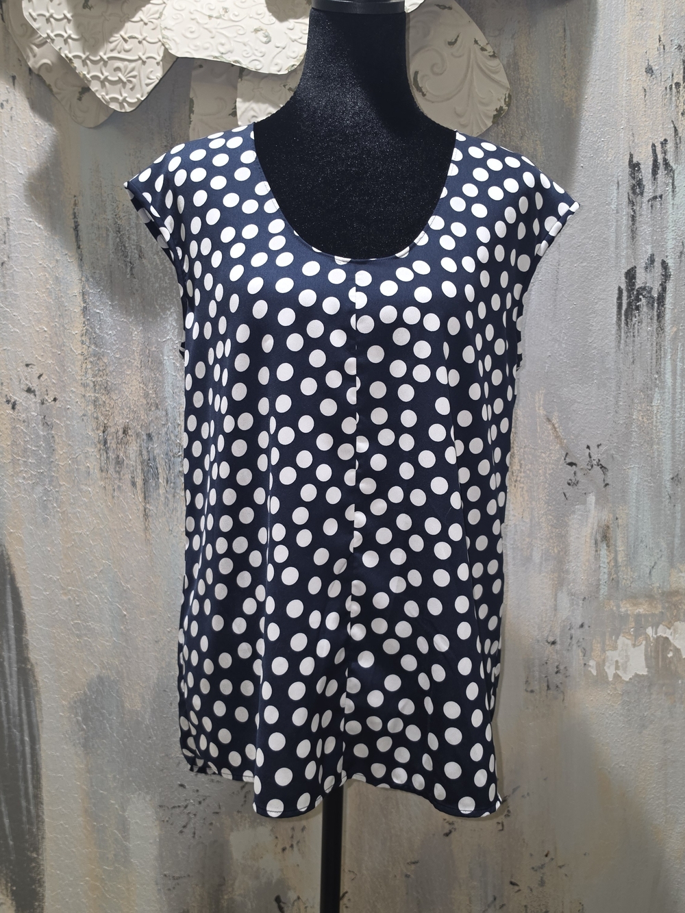 J. Crew Navy with White Polka Dot Cap Sleeve Tunic Top Size 6